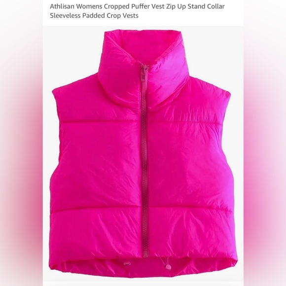 *last chance* Amazon | Women’s cropped, puffer, hot pink vest - Picture 3 of 16